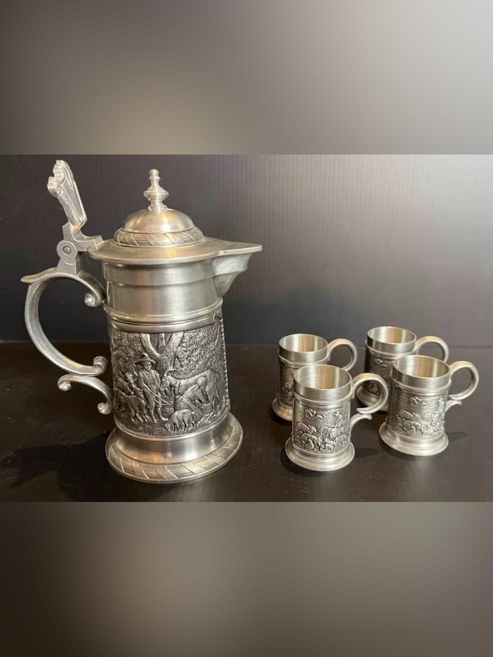 Vintage West German Pewter Schnapps Set